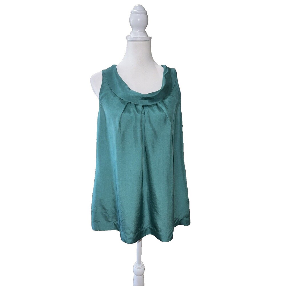 Martin + Osa 100% Silk Teal Cowl Neck Sleeveless Blouse Pleated Career Top 14